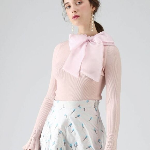 Nancy Pink Dust Sparkle Sweater Size Medium Bow NEW - Picture 1 of 9